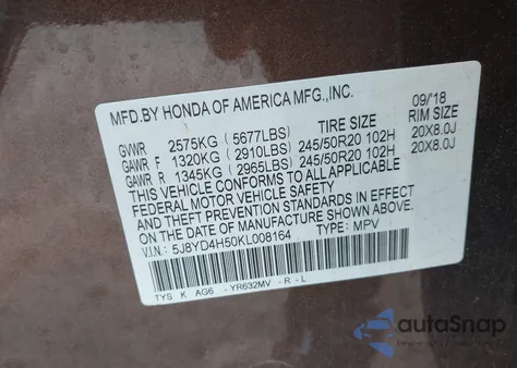 2019 Acura Mdx Technology Pkg из США, поврежденный, VIN 5J8YD4H50KL008164